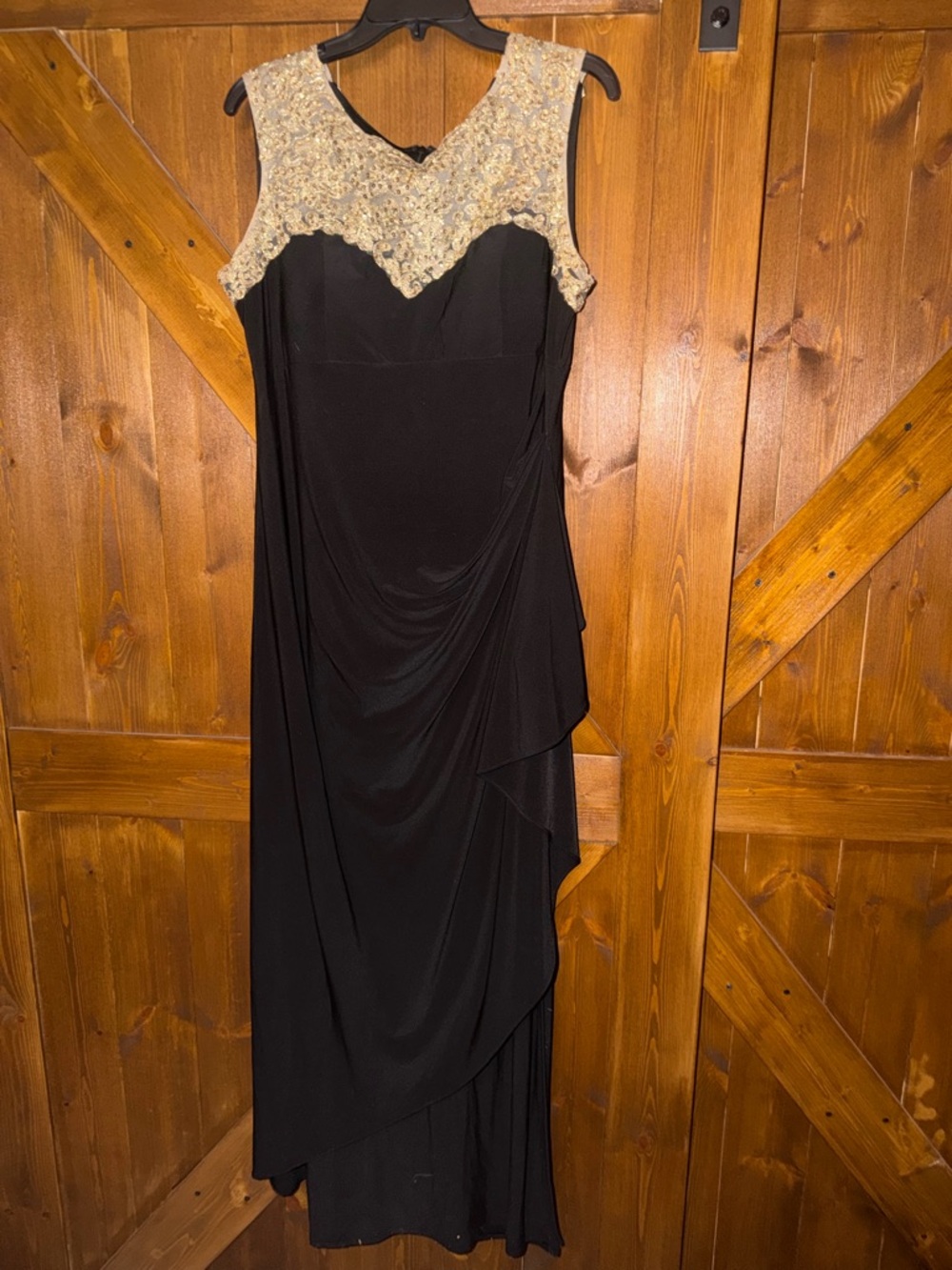 Black Evening Dress with Gold Beaded Yoke- R&M collection Size-14